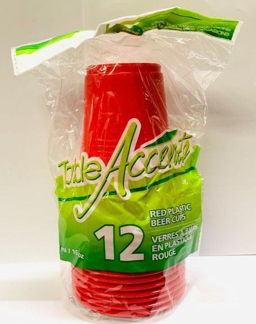 Table Accents Plastic Beer Cups Red 16oz 12pk 36/cs