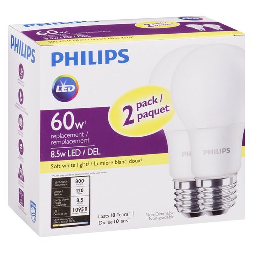 Philips Light Bulb - Eco. Adv. Soft White 60wt ea/2's