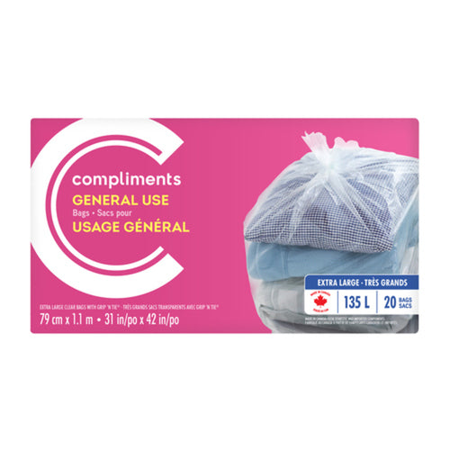Compliments Clear Ex-Lg Bags  ea/20pk