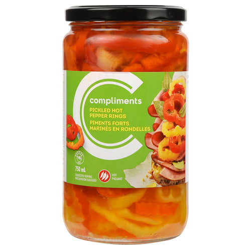 Compliments Banana Pepper Rings - Hot ea/750ml