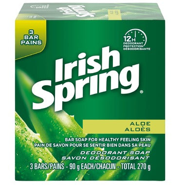 Irish Spring Bar Soap - Aloe (3's) 24x90gr