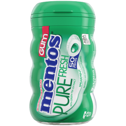 Mentos Pure Fresh Gum Spearmint Bottle 50pc 6x100g