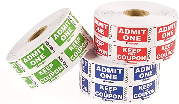 Ticket Admit One Double White/Colour 2m/Roll