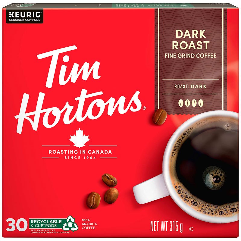 Tim Hortons K Cup Coffee Dark Roast 1x30pk